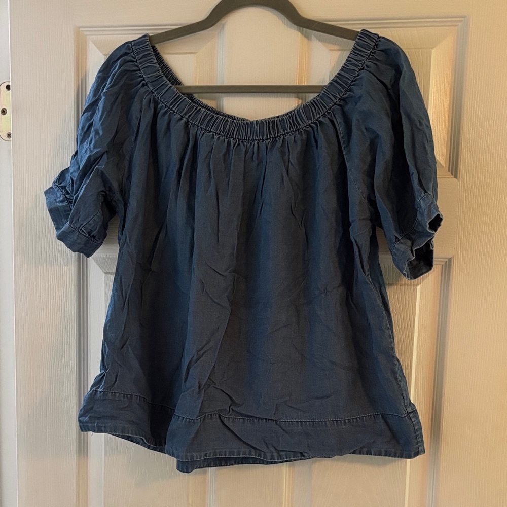 Kate Spade Light Washed Denim Colored Gathered Blouse